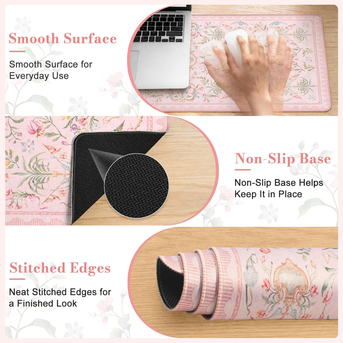 HAOCOO Pink Desk Cover Mat, 31.5" x 11.8" Computer Mat for Office Desk