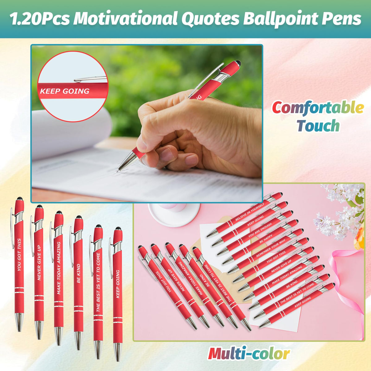 200 Piece Inspirational Pens Kit with Stylus Tip & Sayings – 100 Motivational Pen + 100 Individual