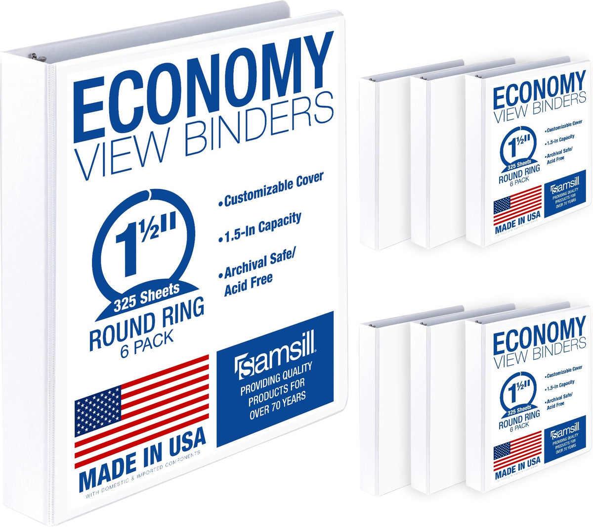 Samsill 1.5 Inch 3 Ring Binders, Economy Round Ring, Clear View Cover, 325 Sheet Capacity - for