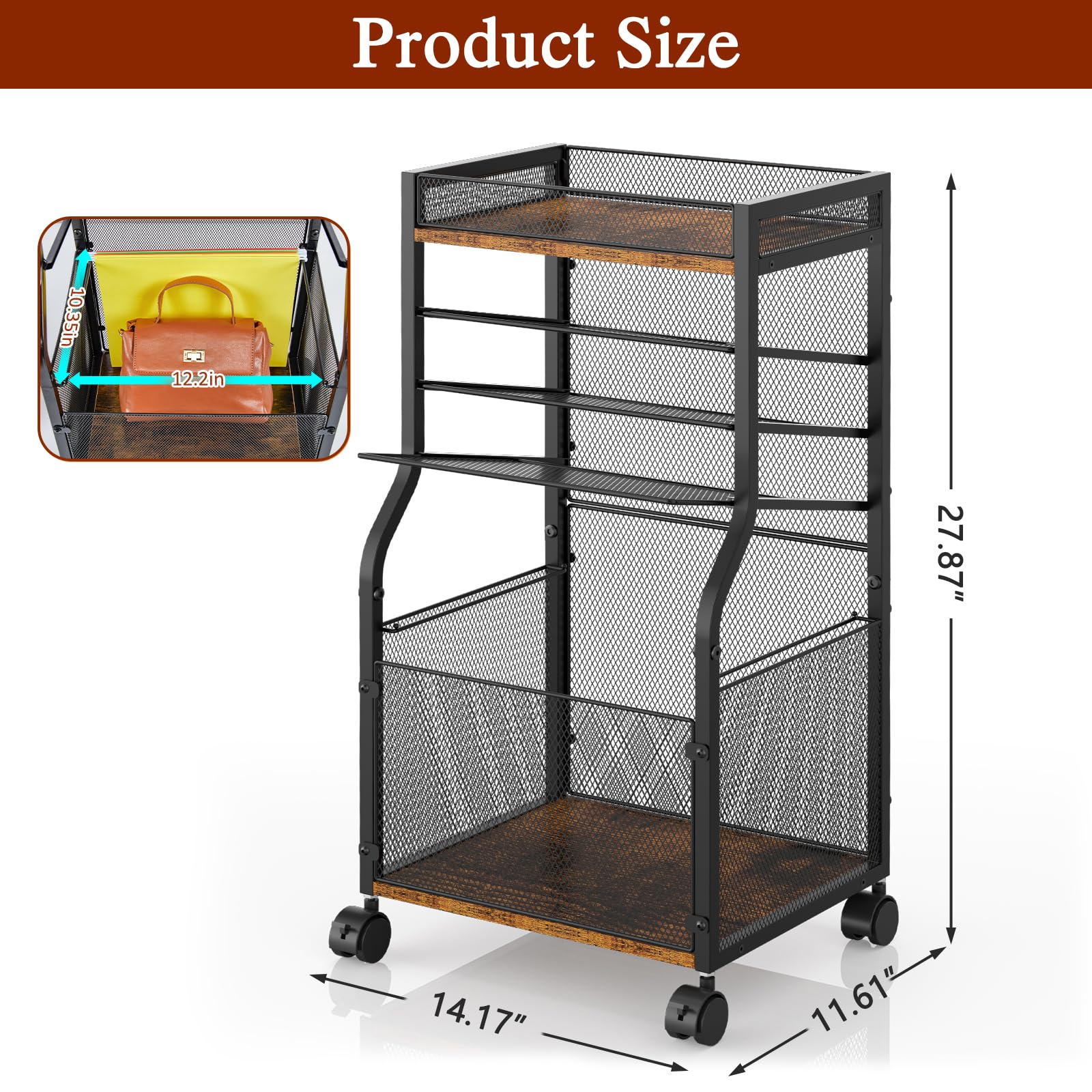 3IngSeagulls Rolling File Cart, 5-Tier Mobile Filing Cabinet on Lockable Wheels, Under Desk