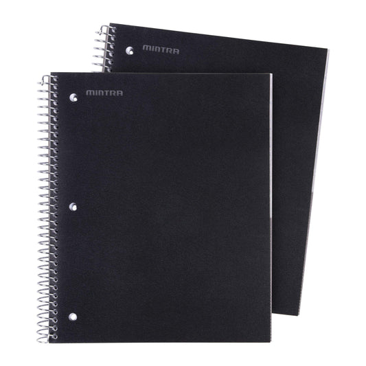 Mintra Office Durable Spiral Notebooks, 3 Subject (Black, College Ruled 2pk)