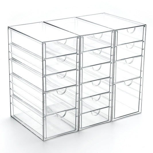Prsildan 15 Drawers Teacher Toolbox Acrylic Containers, Set of 3