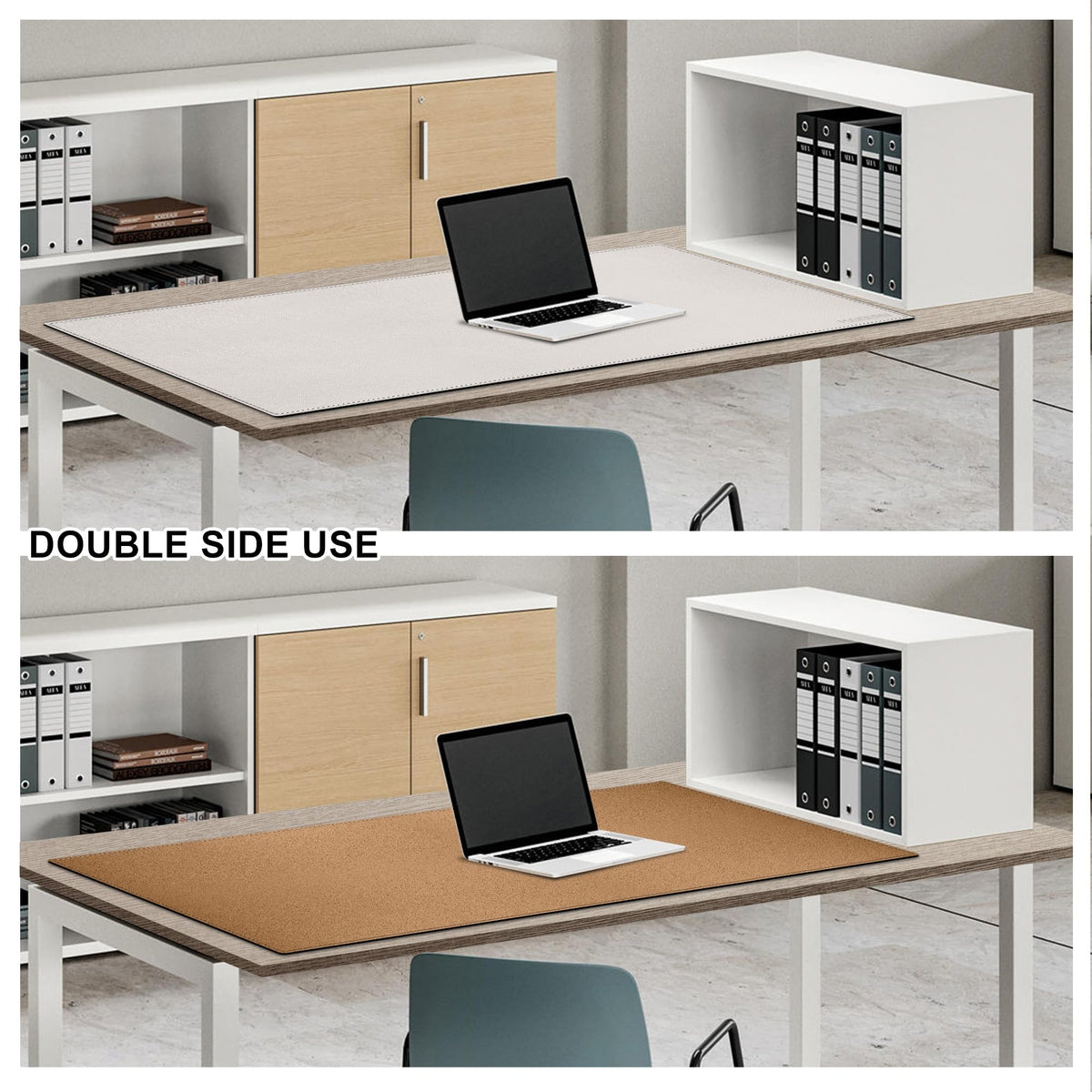 MAIDERN 43.3”x 19.6” Cork & Leather Desk Mat, Large Desk Pad (Cream)