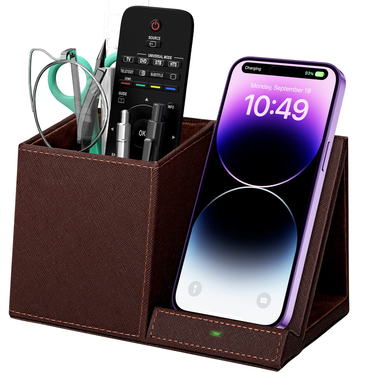 Desk Supplies Organizer, Multi-Functional Pencil Pen Holder with Wireless Charger, Desktop