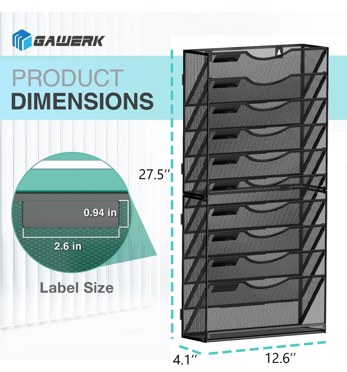 Gawerk 11-Tier Wall File Organizer Hanging Wall File Holder Wall Mount Paper Folder Organize, Mesh