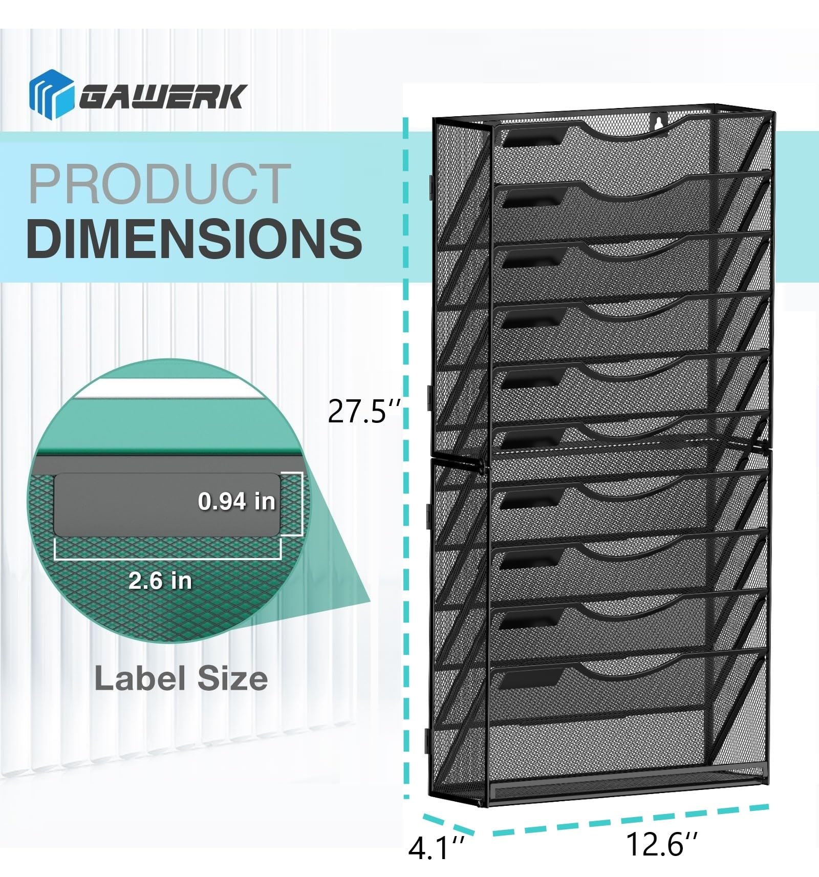 Gawerk 11-Tier Wall File Organizer Hanging Wall File Holder Wall Mount Paper Folder Organize, Mesh