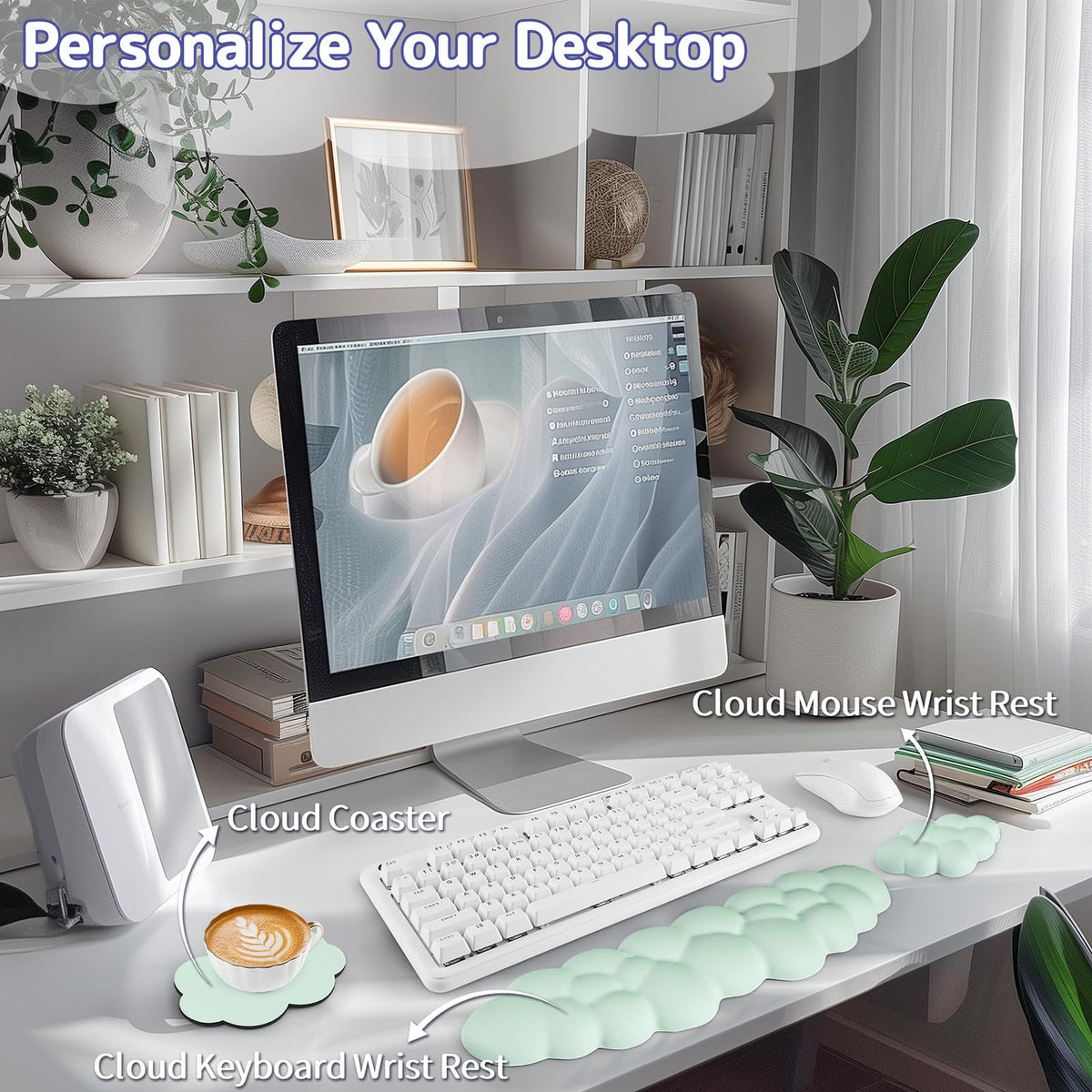 Sushret Cloud Wrist Rest Keyboard, Cloud Keyboard Wrist Pad Set with PU Leather Memory Foam, Cute