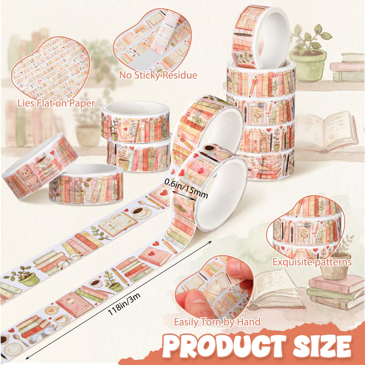 Janlaugh 24 Rolls Book Washi Tape Back to School Crafting Gifts, Boho