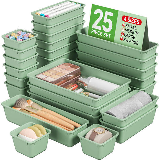 KEMETHY 25 PCS Plastic Drawer Organizers Set, 4 Sizes Vanity Organizer, Makeup and Desk Drawer