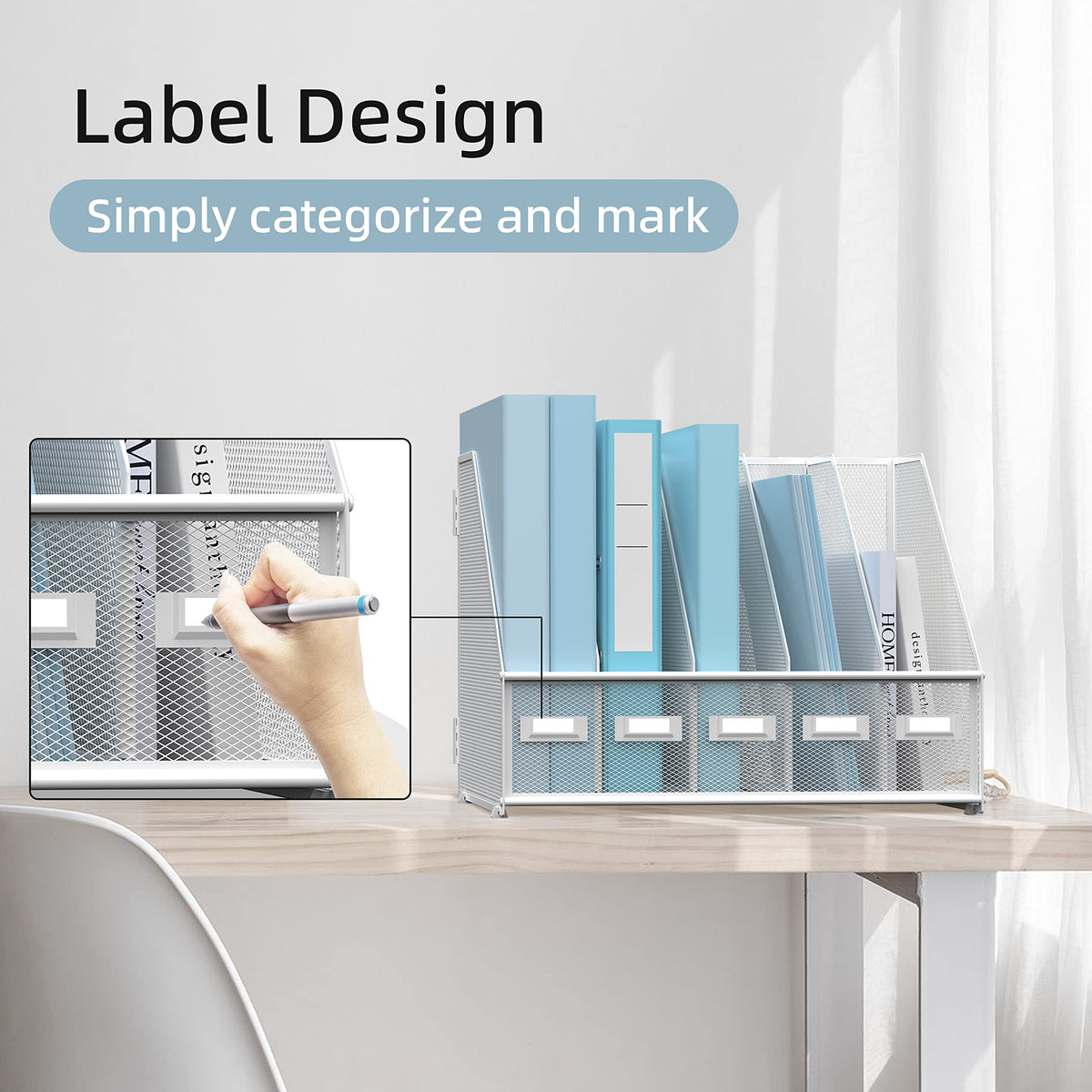 SUPEASY Desk Organizers Metal Desk Magazine File Holder with 5 Vertical Compartments Rack File