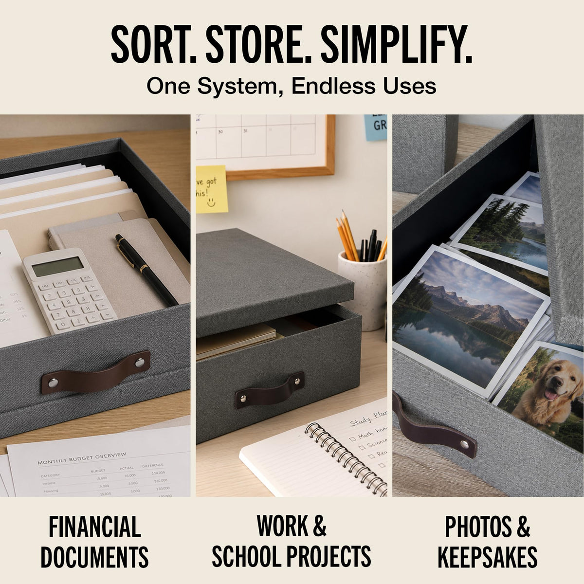 Bigso Box of Sweden Oskar Canvas Fiberboard Document Letter Box - File Organizer Box for Important