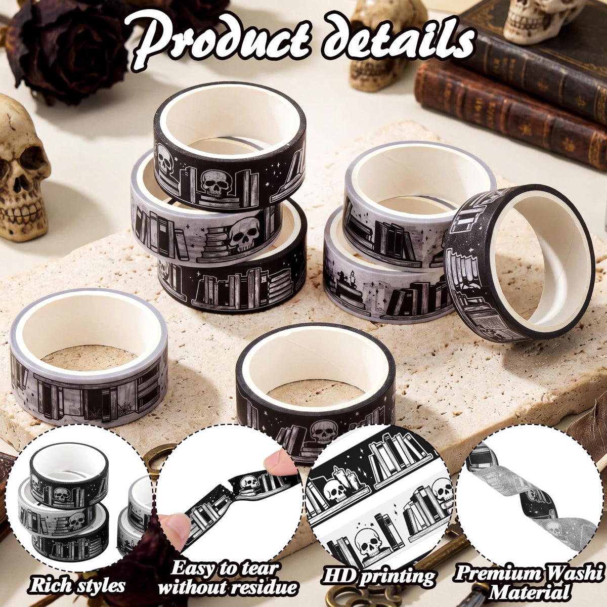 Janlaugh 24 Rolls Halloween Gothic Washi Tape, Book Washi Tape