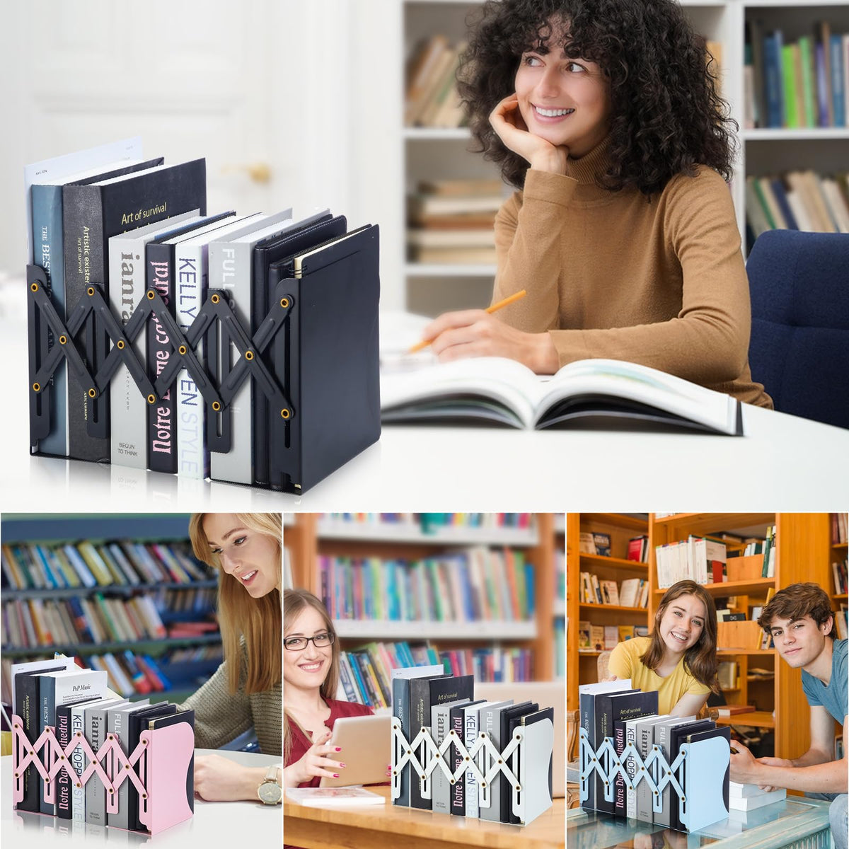 M&G Adjustable Bookends Book Ends for Shelves, Metal Bookend for Heavy Books, Desk Magazine File