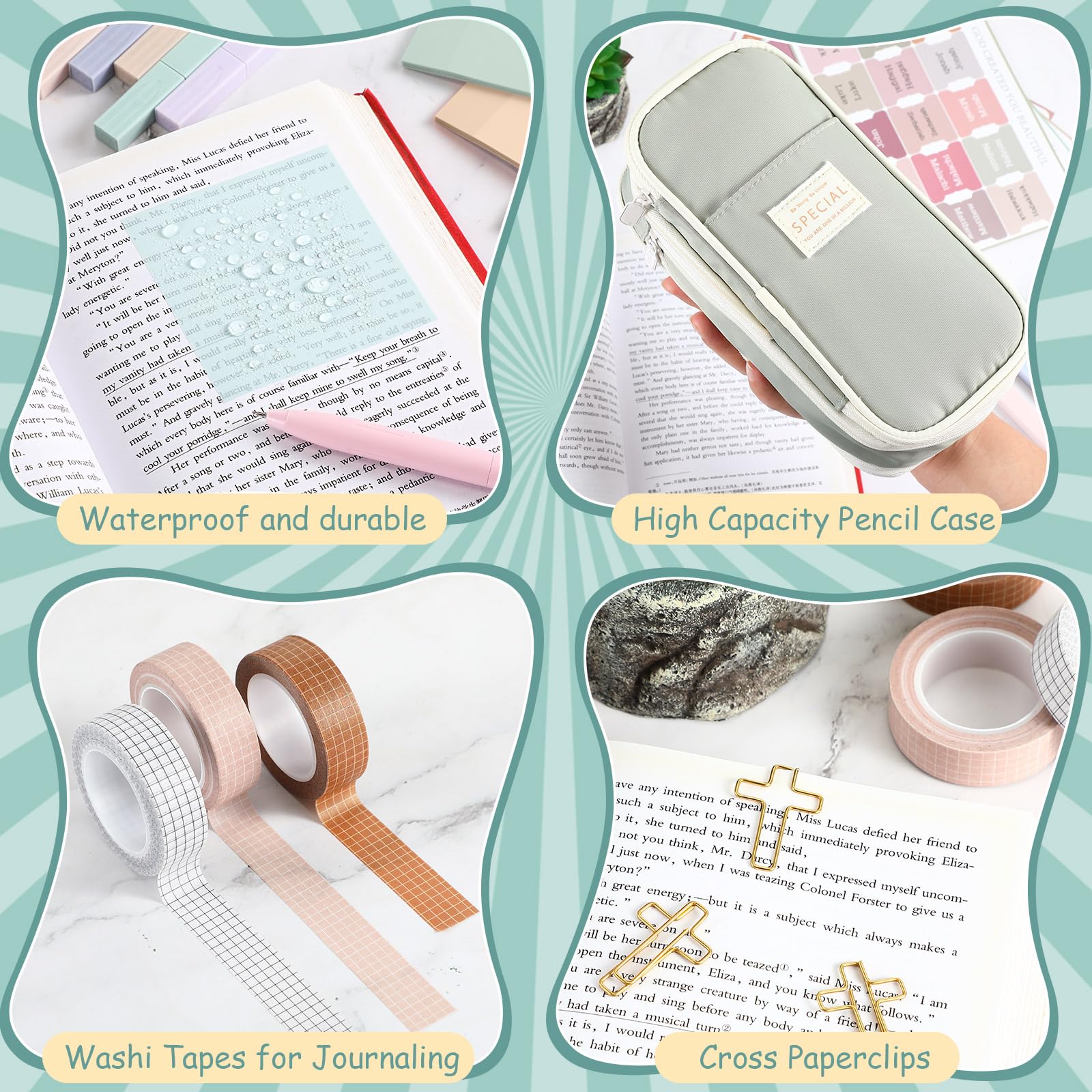 Dunzoom 137 Pcs Bible Study Supplies Journaling Kit 1 Pencil Case 12 Highlighters 4 Sticky Notes 6