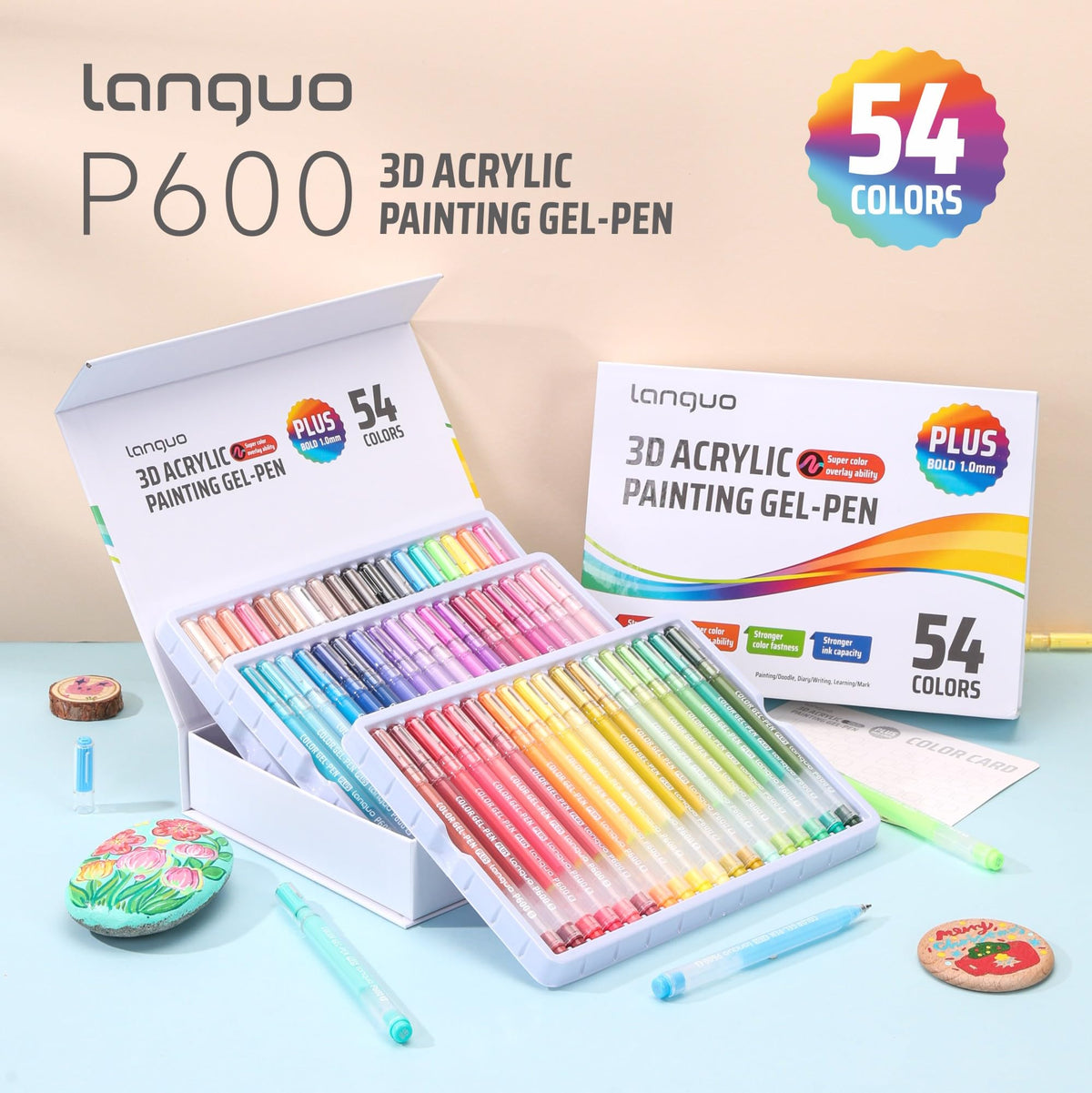 languo 54 Colors Acrylic Gel Pens for Coloring, 1mm Bullet Tip Colored Pens
