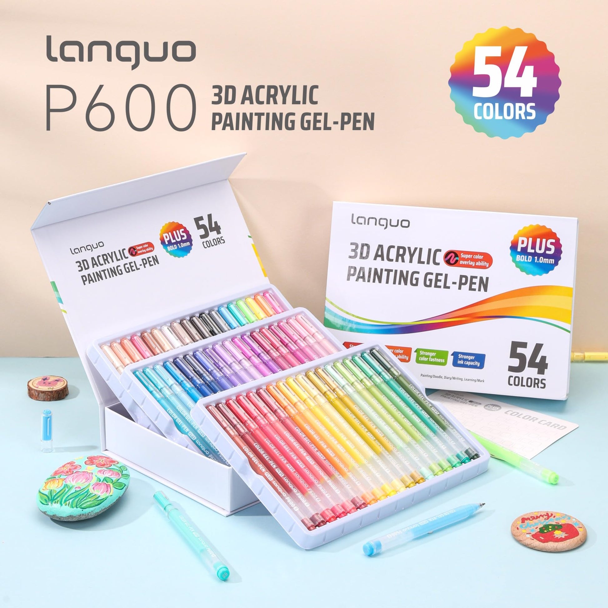 languo 54 Colors Acrylic Gel Pens for Coloring, 1mm Bullet Tip Colored Pens