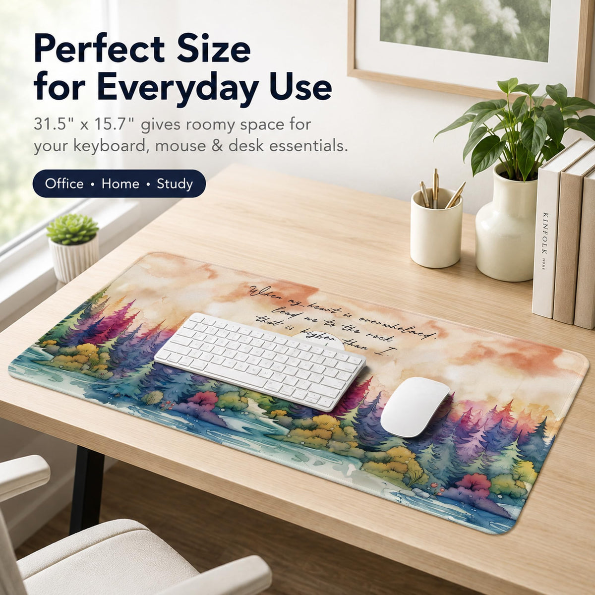 DOFQZ Psalm 61:2 Watercolor Forest Christian Large Mouse Pad 31.5x15,M009
