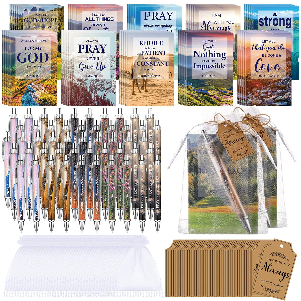 Qeeenar 200 Pcs Christian Gift Bulk Set Bible Verse, Bright Color, Scenery