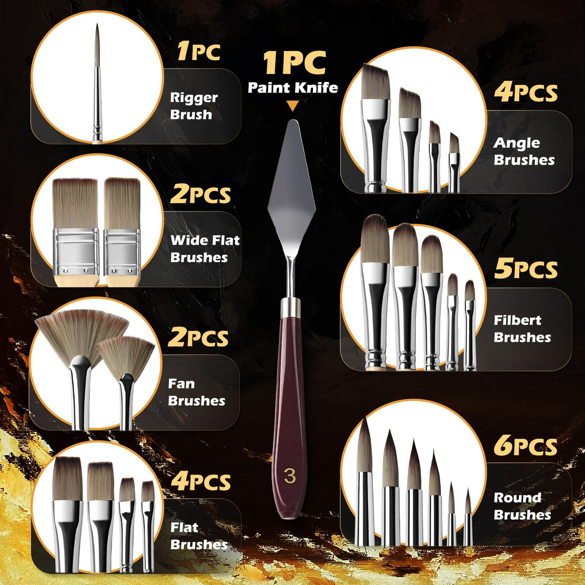 Acrylic Paint Brush Set, Golden Maple 25 PCS Paint Brushes for Acrylic Painting Oil Watercolor &