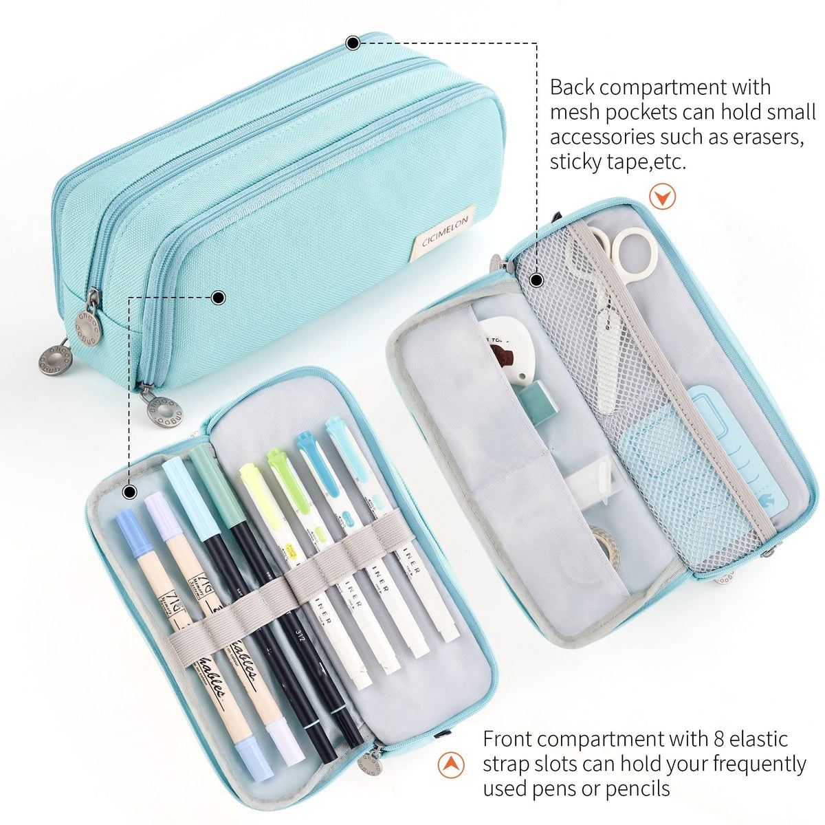 CICIMELON Pencil Case Large Capacity Pencil Pouch 3 Compartments Pencil Bag Gift for Students Girls