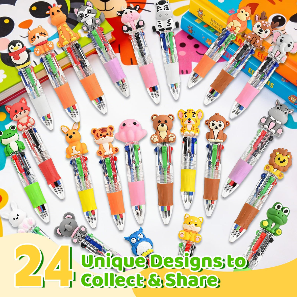 Zhirlyn Animal Party Favors Animal Pens Multicolor Pen in One Cute Fun 4-in-1 Pens Bulk Cool