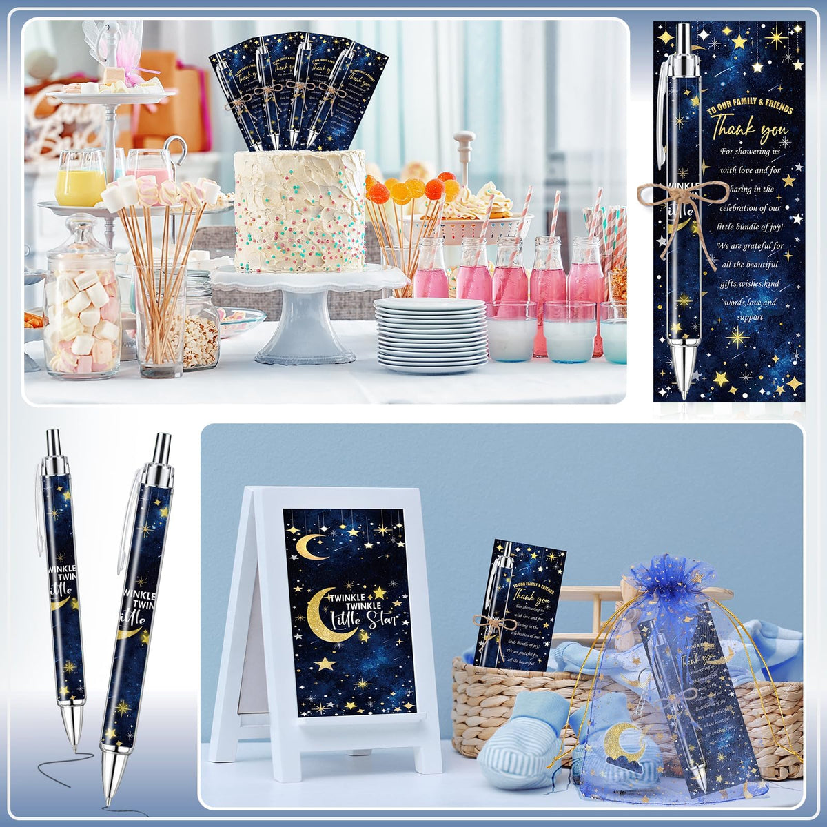 EYNDYN 145 Pieces Twinkle Little Star Baby Shower Favors for Guest Moon and Star Ballpoint Pens and