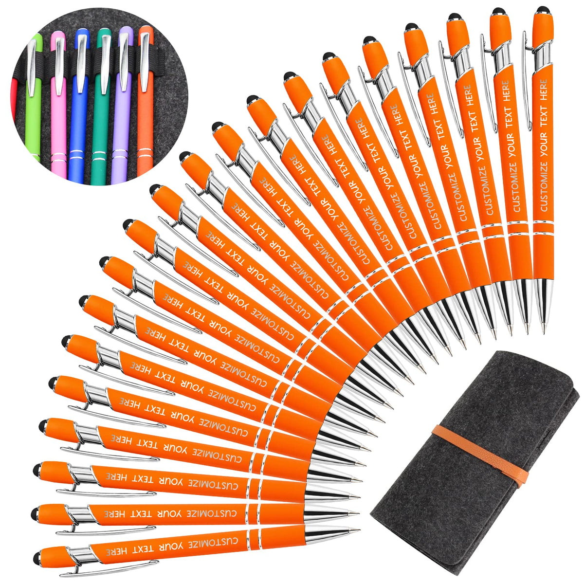 Yananka 24 Custom Pens with Stylus, Personalized Pens with Business Name or Graduation Message