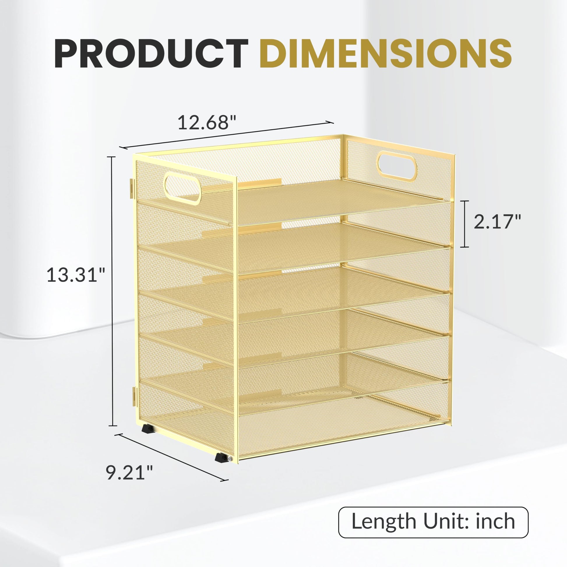 Daltack 6-Tier Paper Organizer for Desk with Handle, Gold, 2 Pack