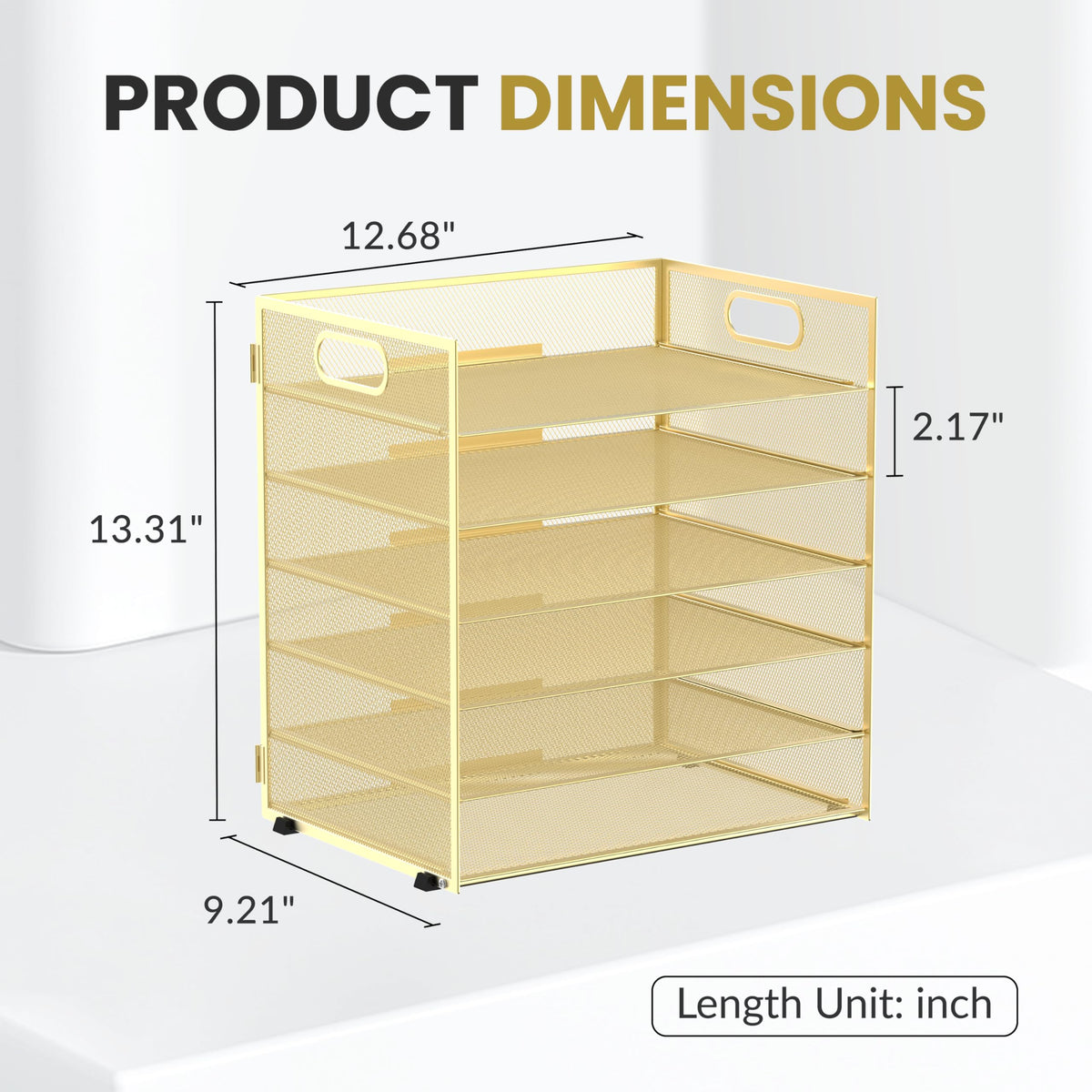 Daltack 6-Tier Paper Organizer for Desk with Handle, Gold