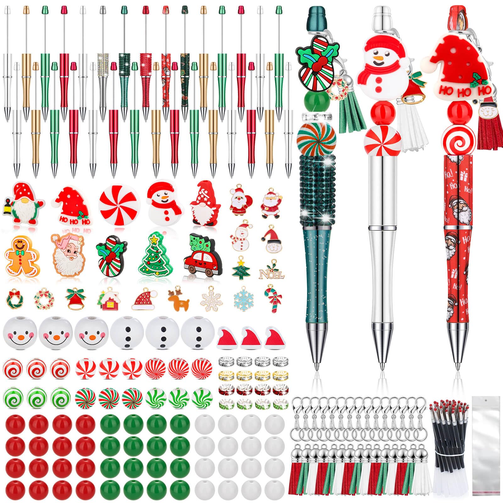 Tetutor 326 Pcs Christmas Beaded Pens Bulk,30 Sets Christmas Pens Bulk with Christmas Focal Beads