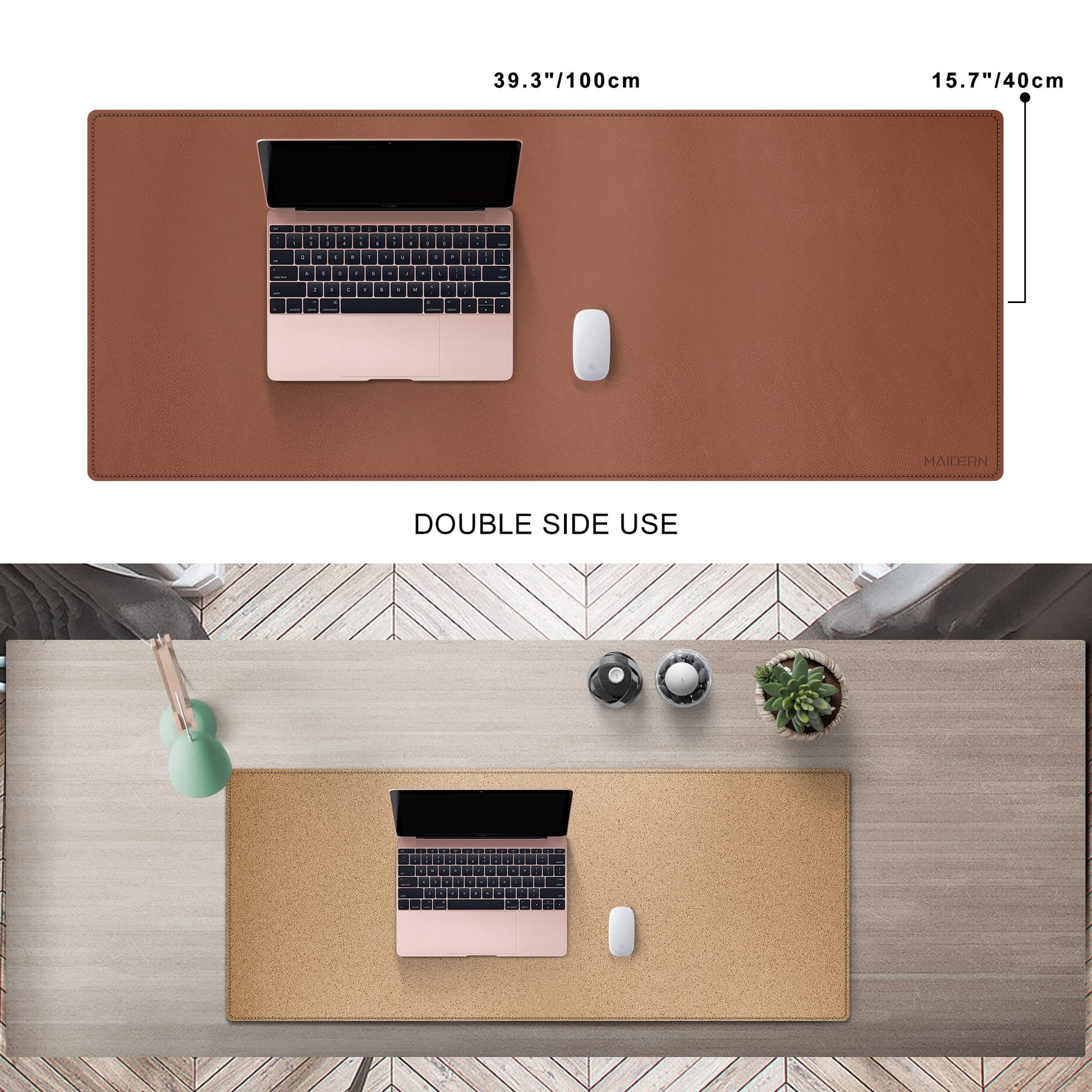 MAIDERN 40" x 16" Cork & Leather Desk Pad, Large XXL Mat, Full Mouse Pad, Reversible Protector for