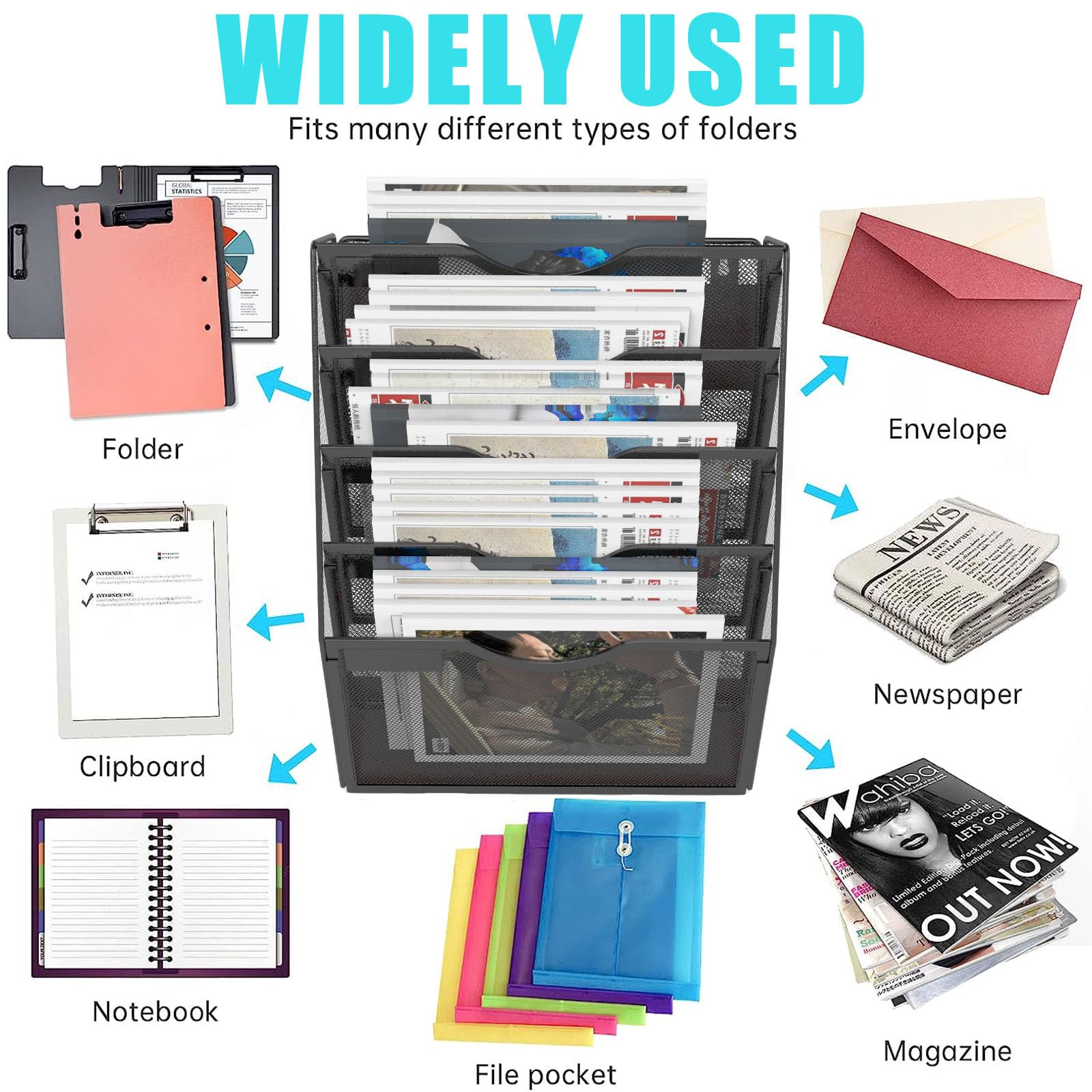 LQPAFZ 5 Tier Magnetic File Holder for File Cabinets, Refrigerator, Whiteboard, Office, No Drilling