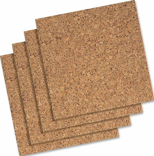 Quartet Cork Tiles, Bulletin Board Cork Panels 12" x 12" x 3/16", Natural, 4 Pack (102)
