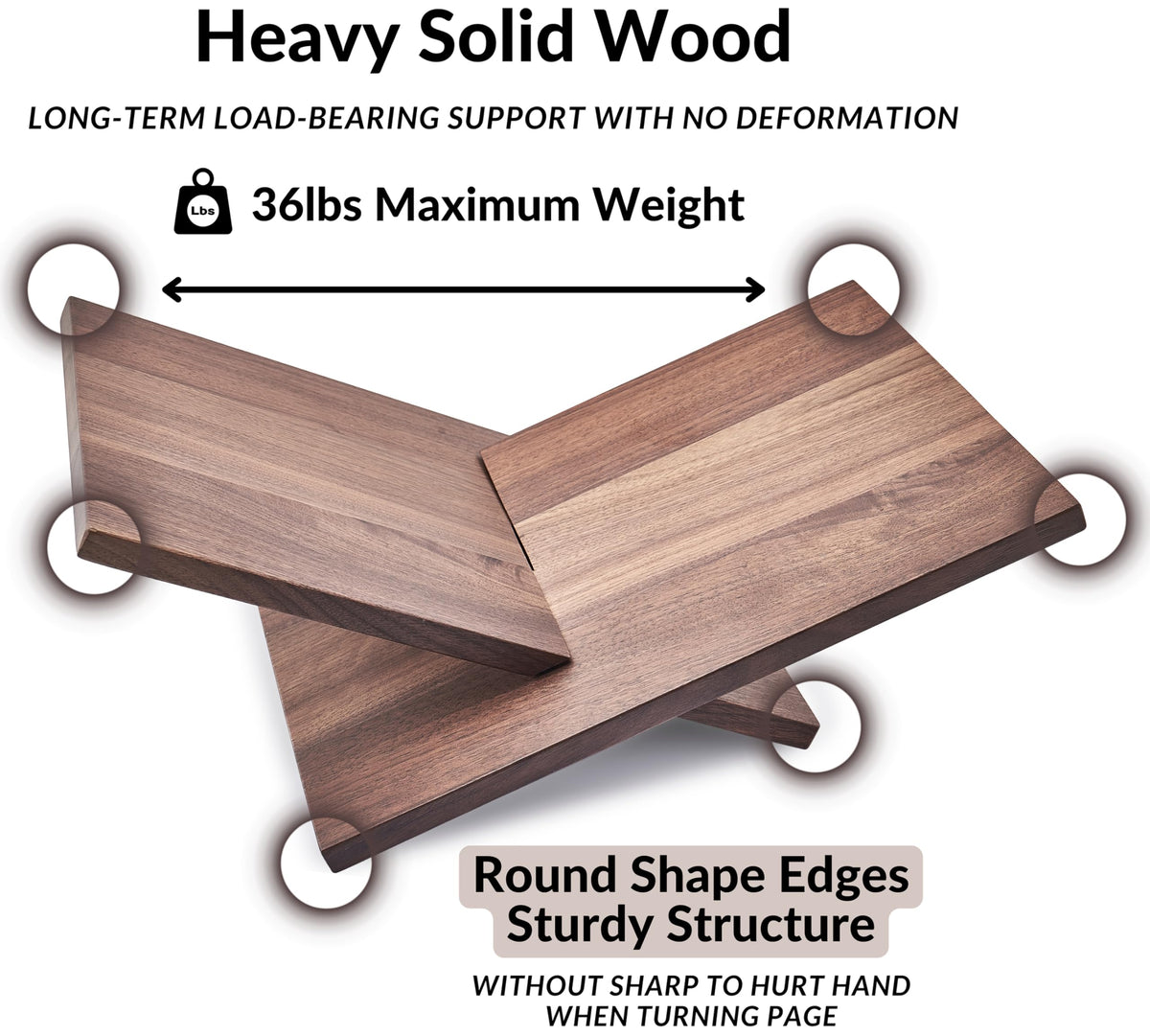 Honygebia Solid Walnut Wood Book Stand, Cross Frame Open Display Holder
