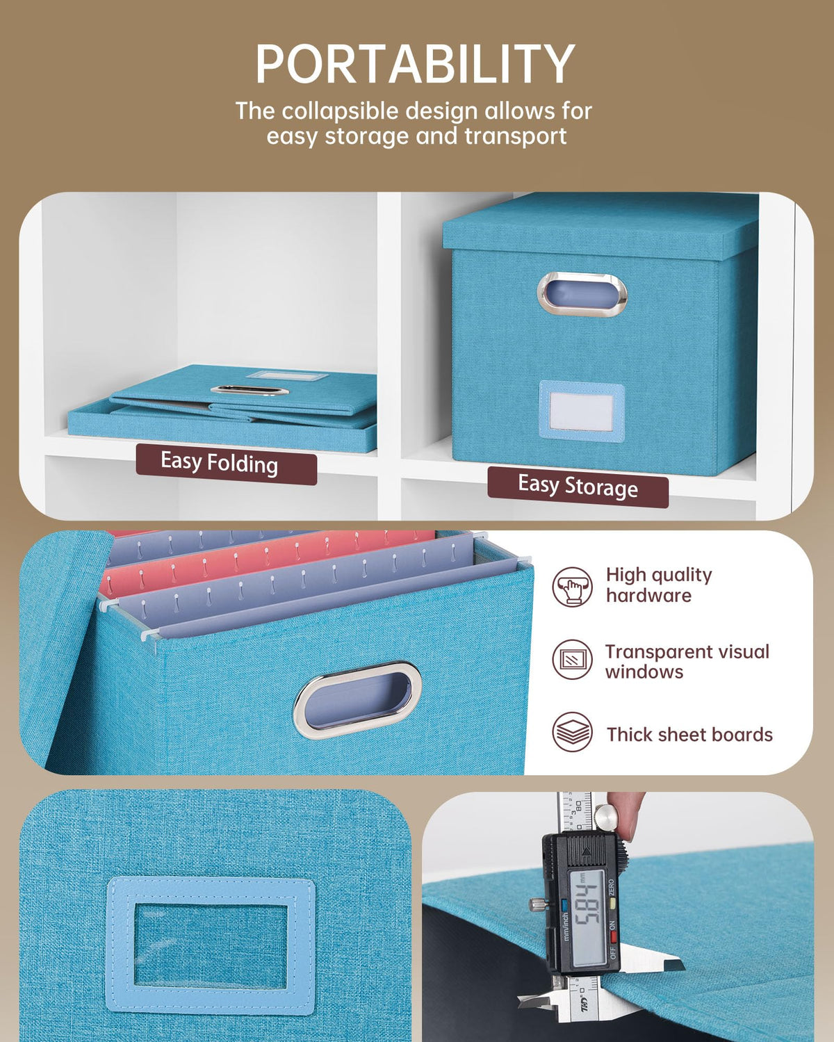 Oterri File Organizer with Lid, File Box, File Cabinet for Letter File Folder Storage, Hanging File