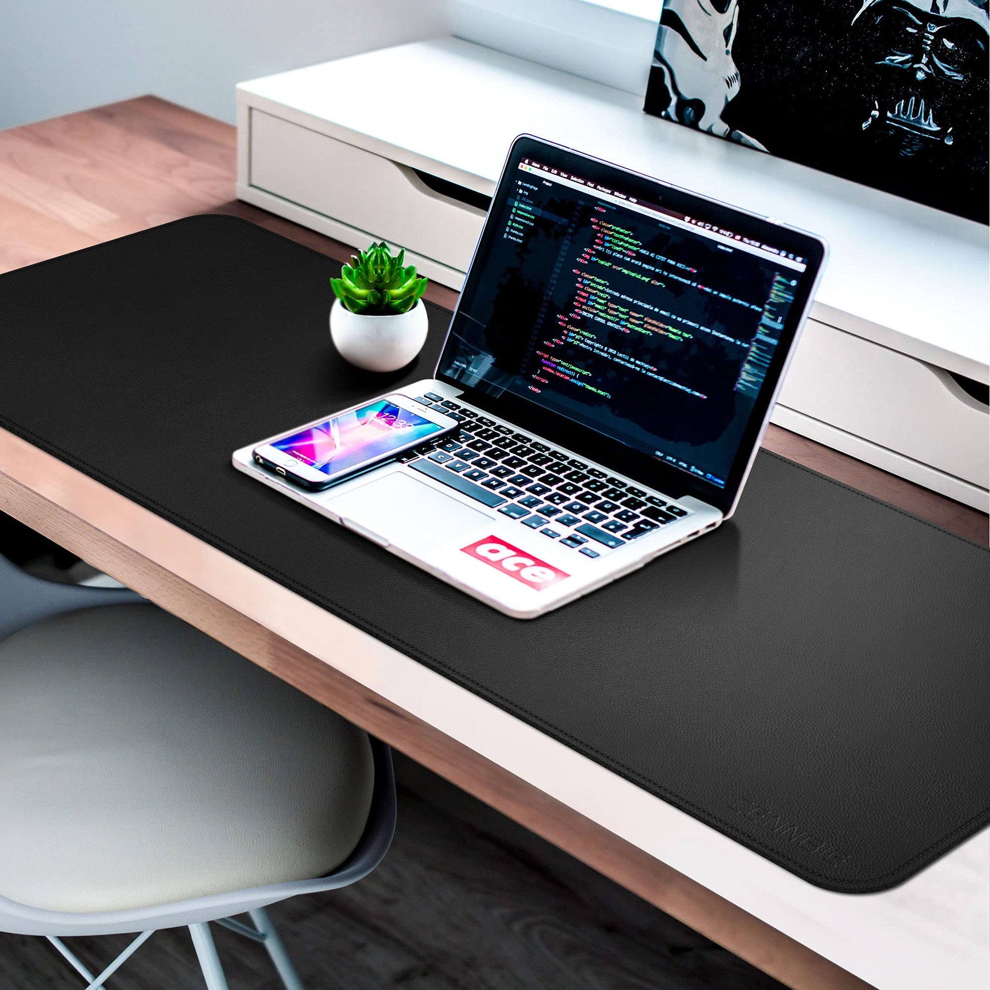 CENNBIE Leather Desk Mat,55" x 19.6" Extra Large Desk Pad Protector (Black)