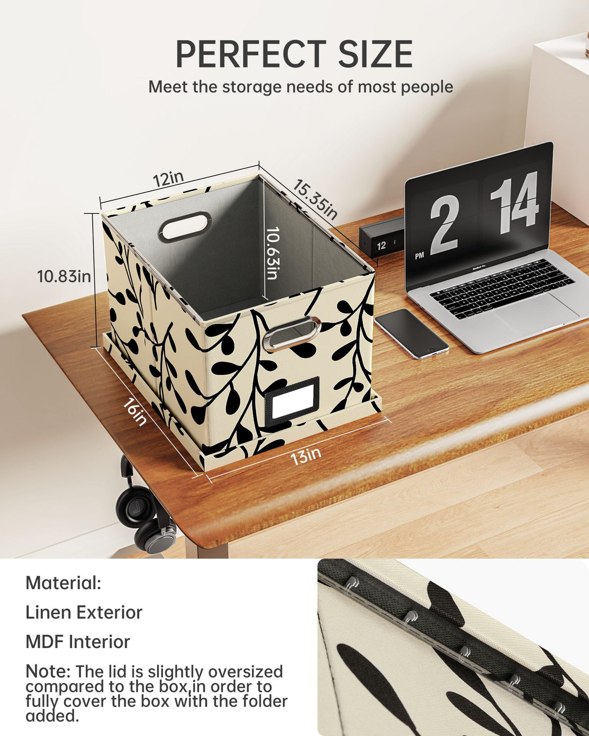 Oterri 2 Pack File Storage Organizer, Document Organizer, Portable File Box with Lid, Fit for