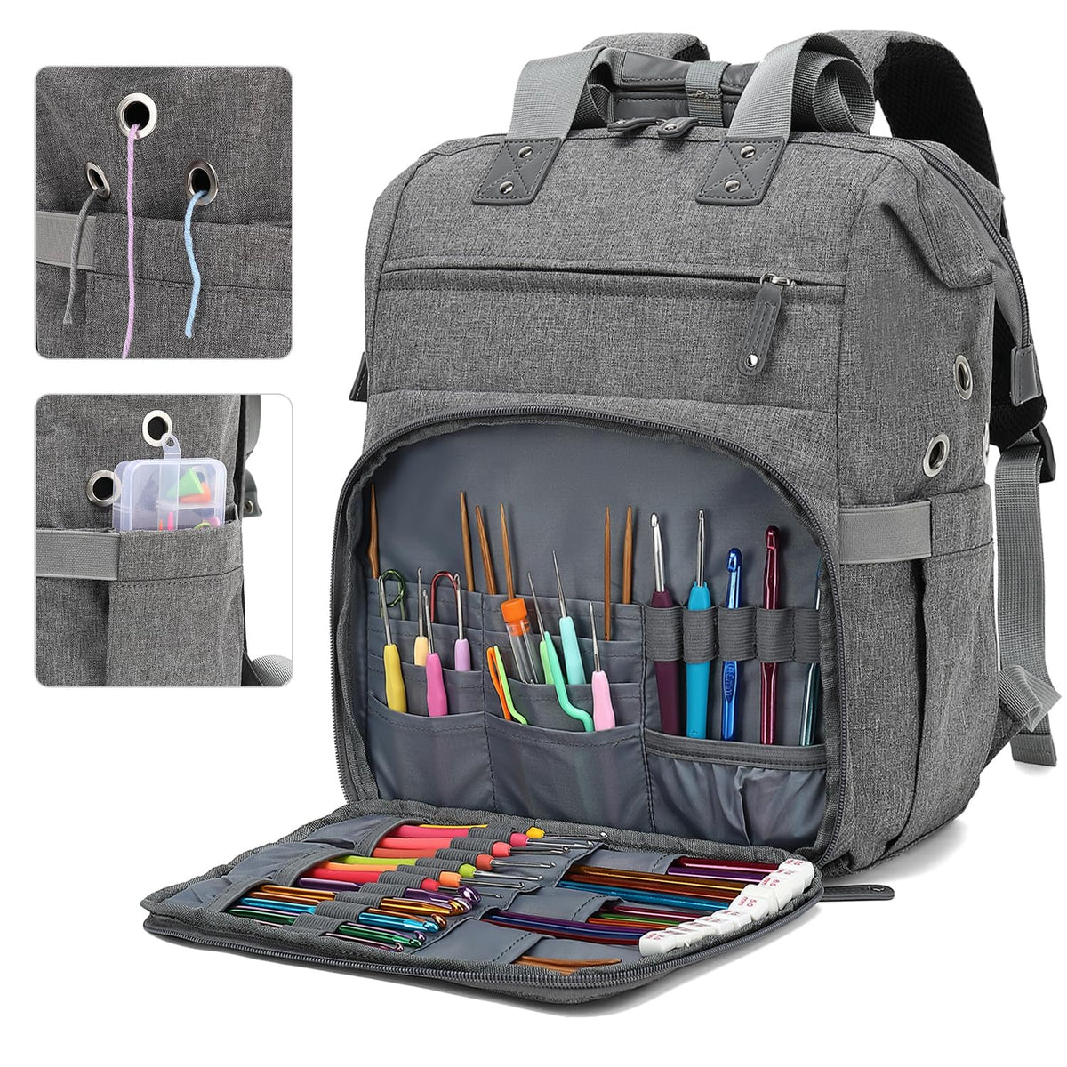 Knitting Bag Backpack Yarn Storage Organizer Travel Bag with USB Charging Port, Large Tote Bag