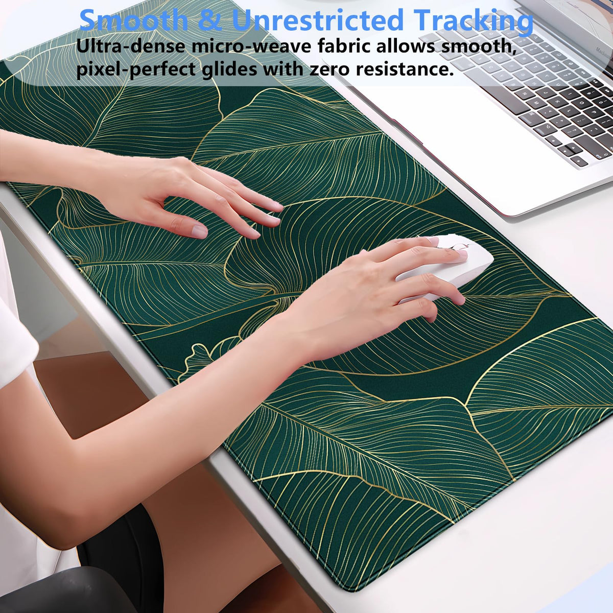 Luxury XXL Desk Mat 31.5x15.7 Emerald Green Gold Leaf Mouse Pad