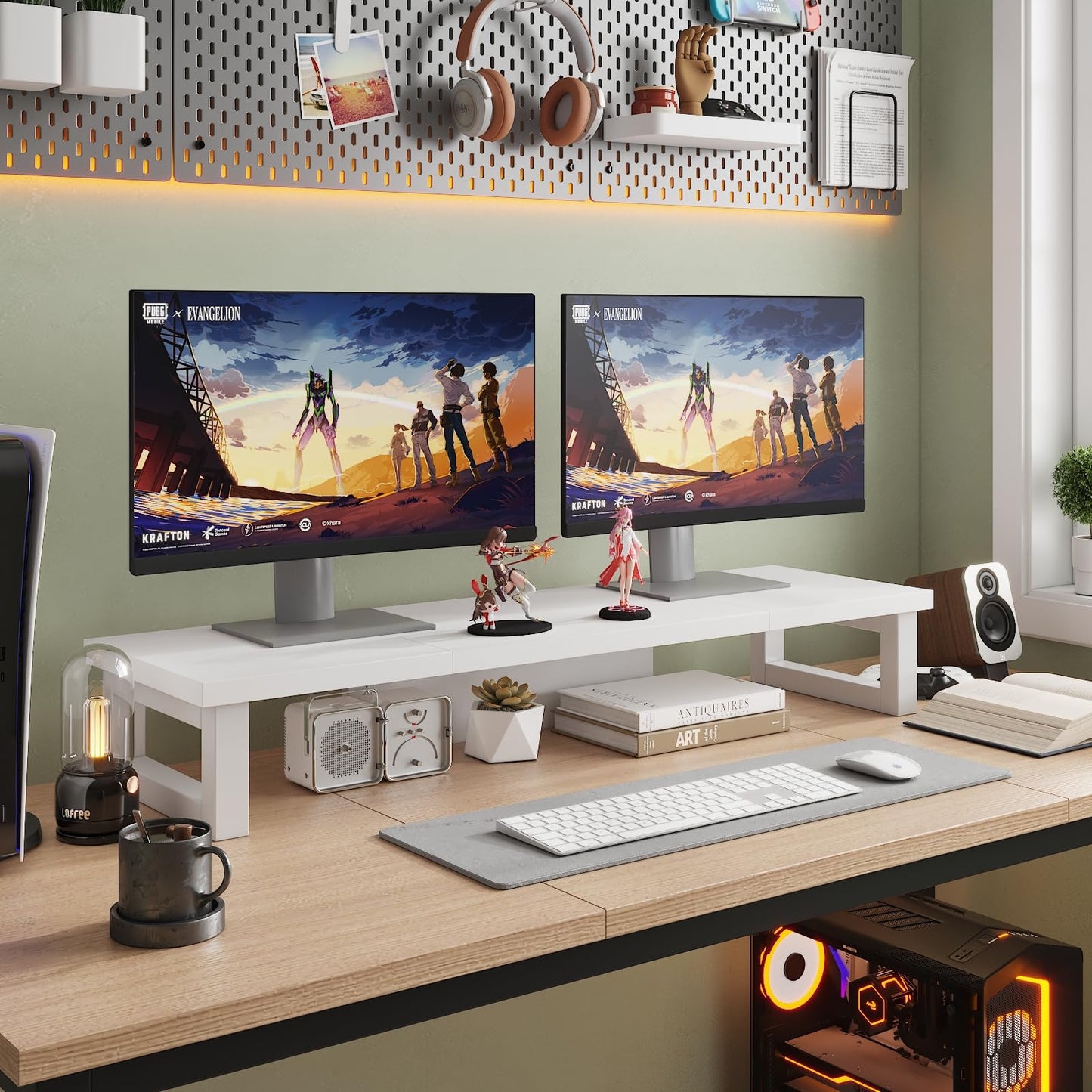 WESTREE Dual Monitor Stand Riser, Wood and Steel Monitor Stand Riser, Computer Monitor Stand for 2
