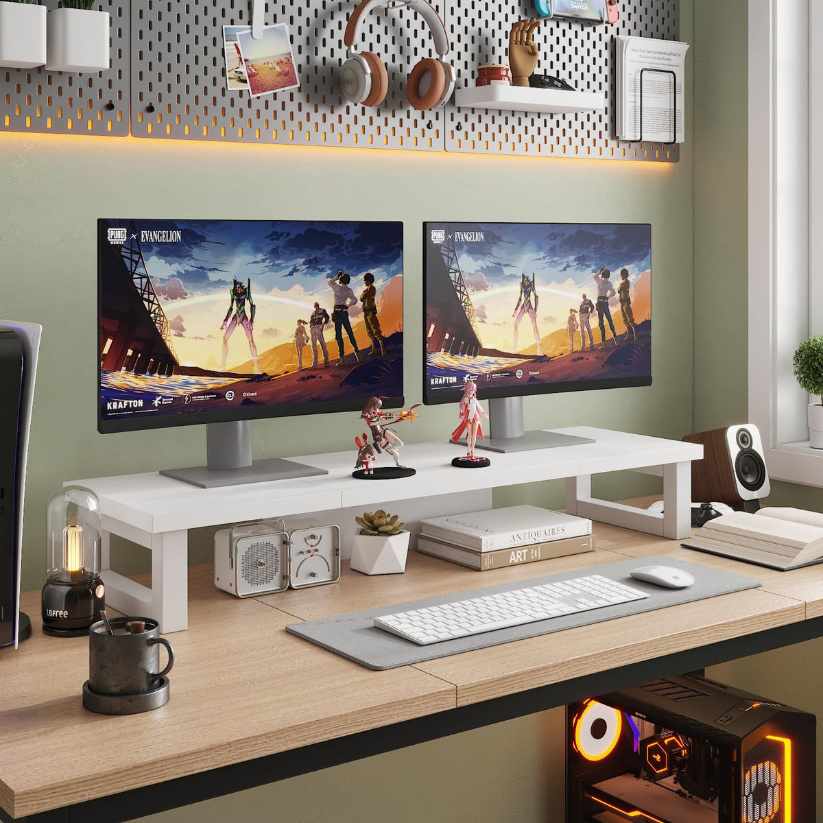 WESTREE Dual Monitor Stand Riser, Wood and Steel Monitor Stand Riser, Computer Monitor Stand for 2