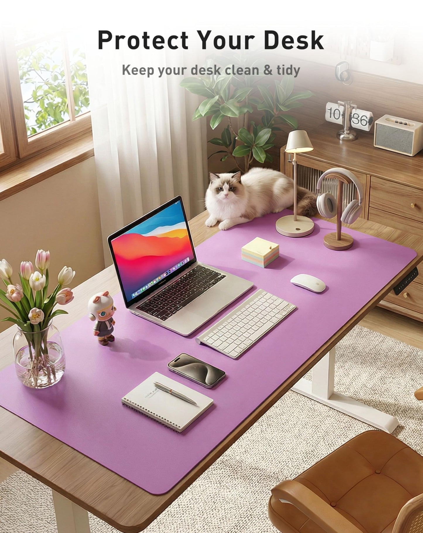 Aothia Faux Leather Desk Mat - Large Mouse Pad, Non-Slip PU Leather Blotter, Waterproof Writing