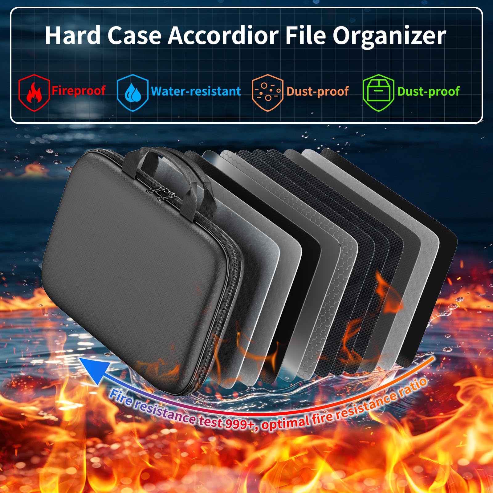 Tamfile Fireproof Document Box with Handle, Hard Case File Organizer, Black
