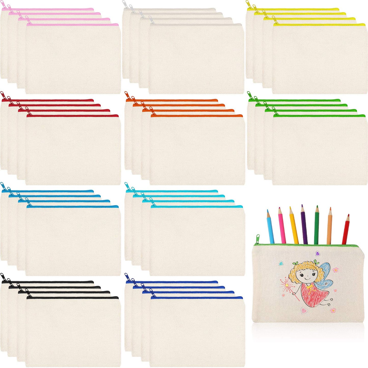 Shappy 40 Pcs Canvas Zipper Pouch Bags Pencil Pouch Bulk Canvas Makeup Bags Blank Pencil Case