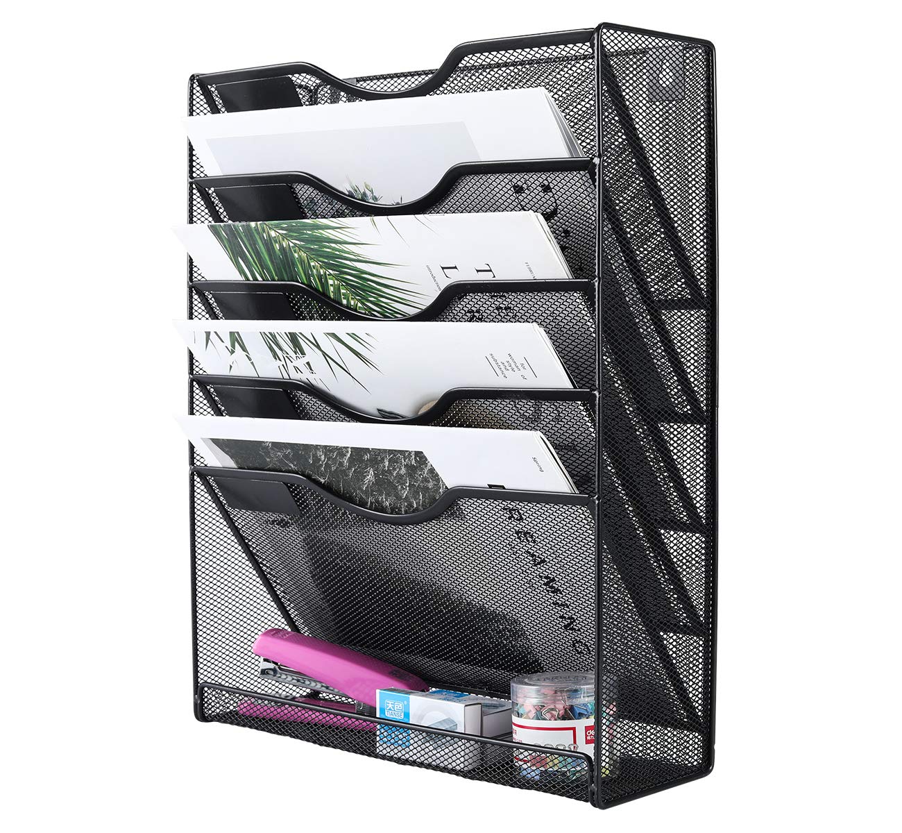 EasyPAG 5 Tier Wall File Holder Mesh Hanging Folder Organizer with Classify Label, Versatile Desk