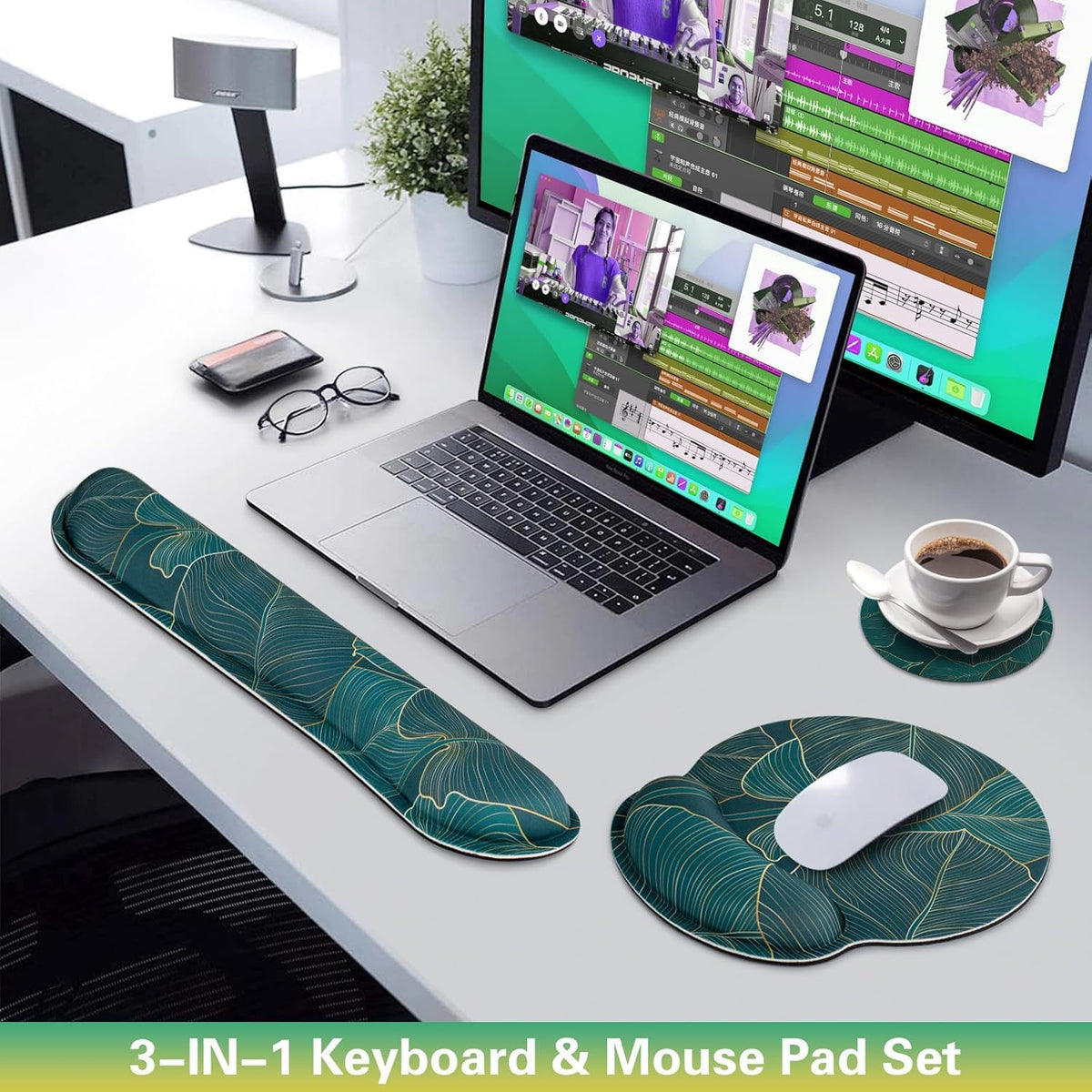 Mouse Pad with Wrist Rest Set, 3-in-1 Wrist Support Mousepad