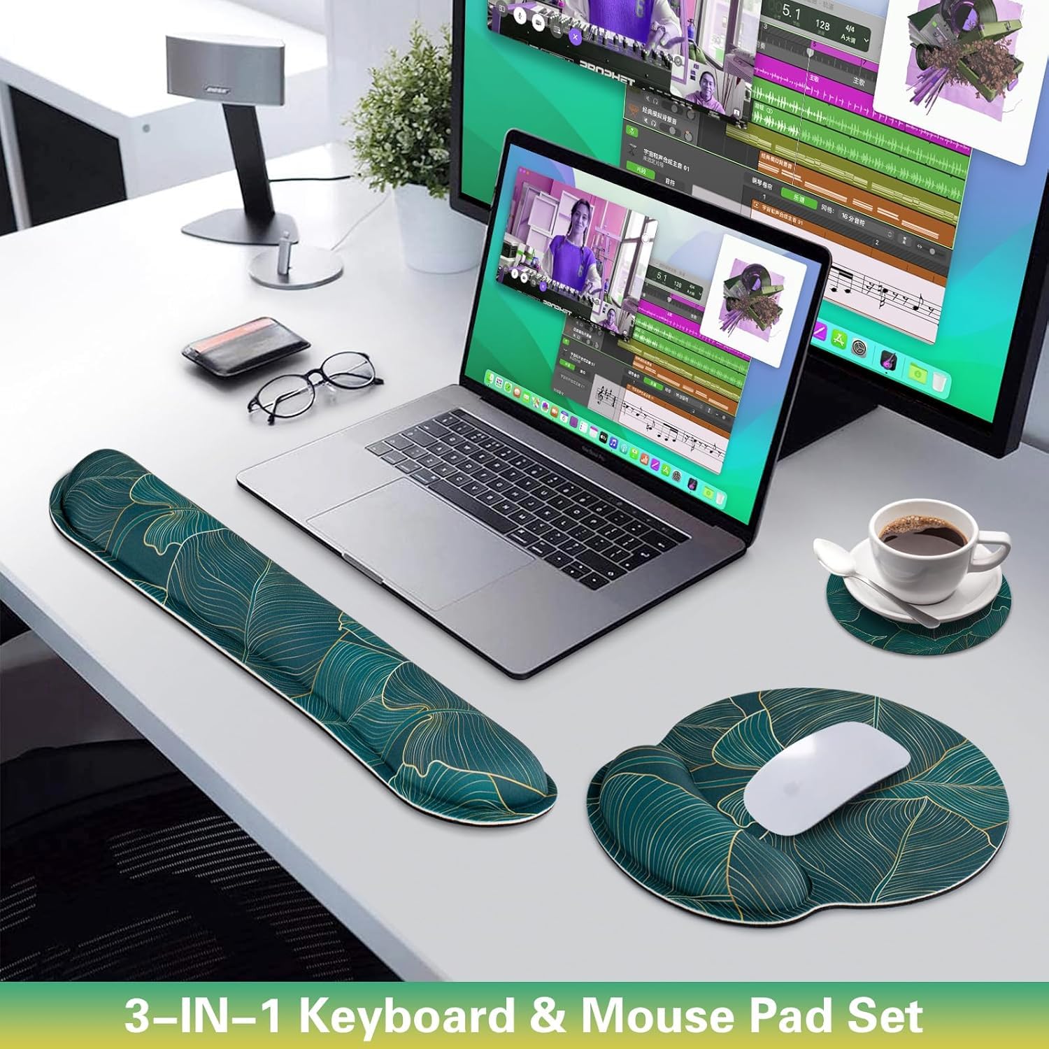 Mouse Pad with Wrist Rest Set, 3-in-1 Wrist Support Mousepad