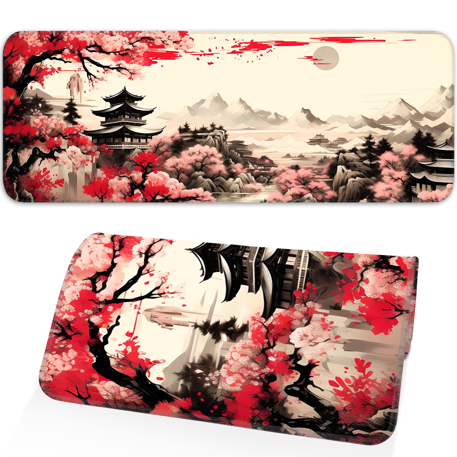 Japanese Sakura Gaming Mouse Pad, Non-Slip Rubber Base, Stitched Edges, for Office, Gaming, Home