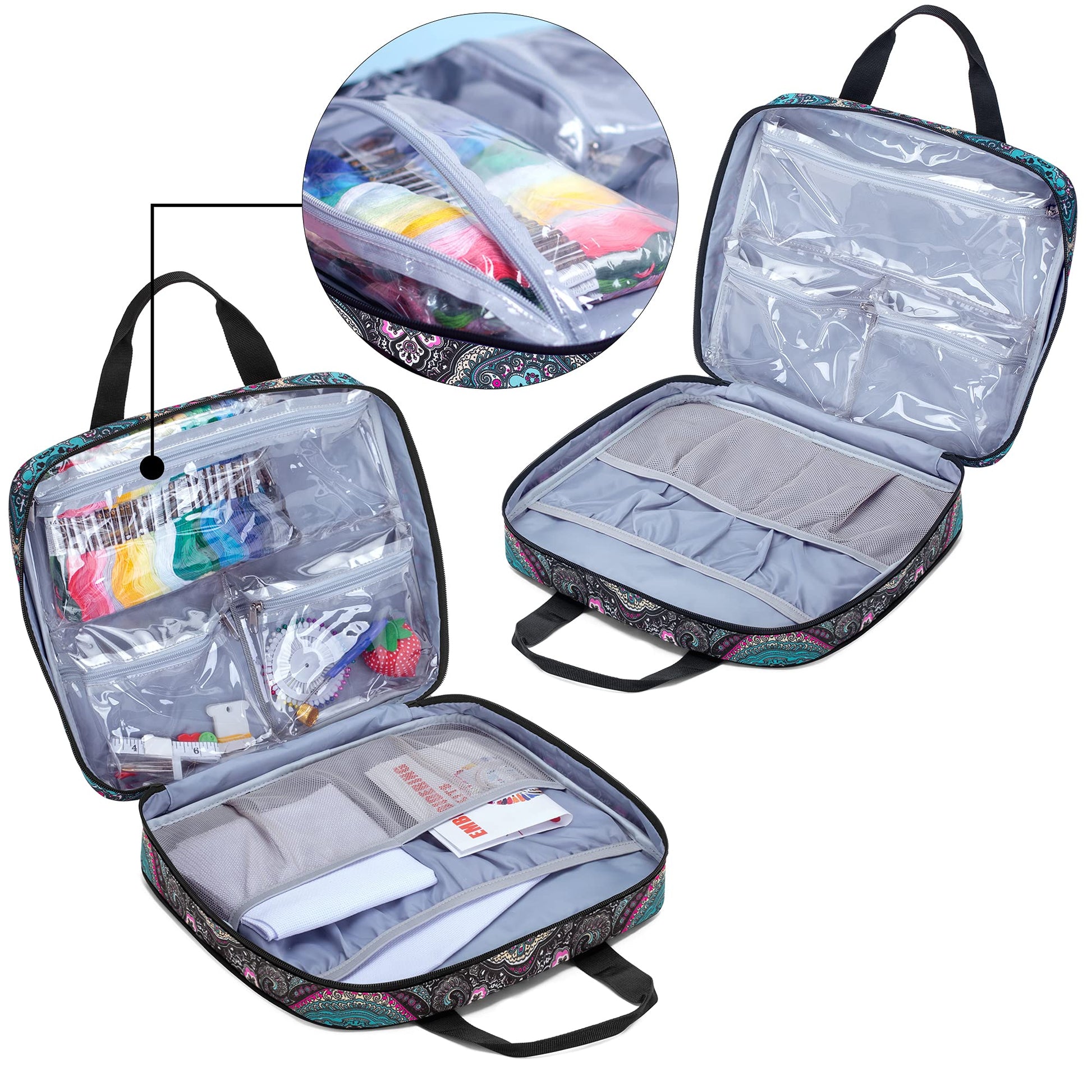 LoDrid Embroidery Project Bag, Square Supplies Storage Tote, Totem