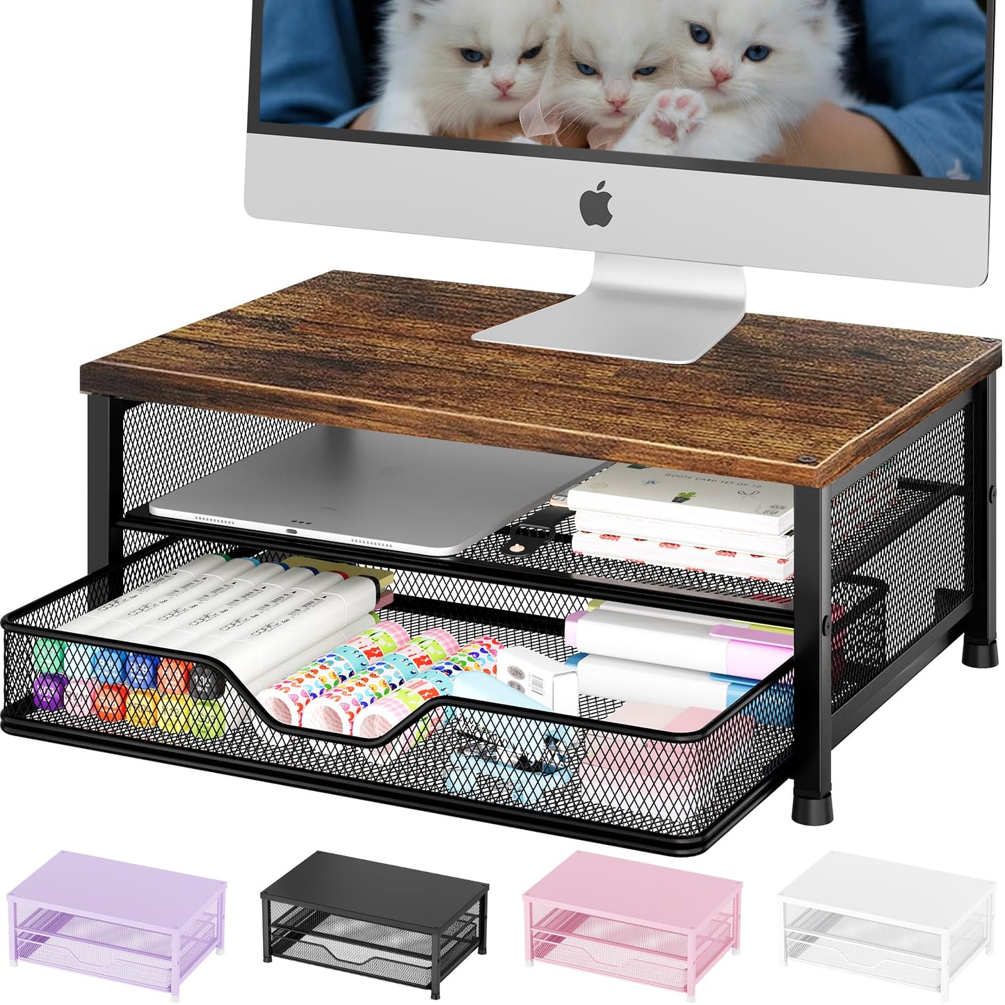OPNICE Computer Monitor Stand Riser, Desk Organizer with Drawer, Printer & Laptop Stand, Office